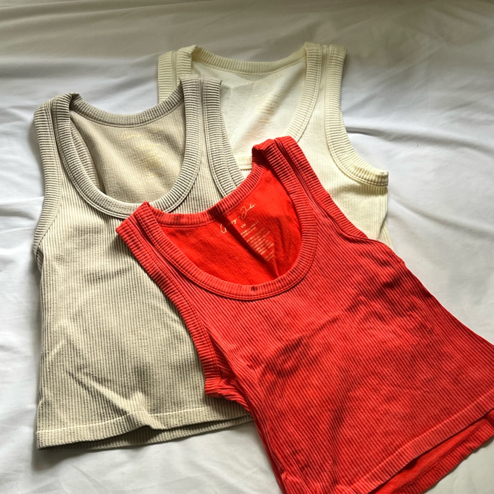 Ribbed Tank Top Set - Red, Cream, Tan